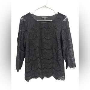 Adrianna Papell Black Lace 3/4 Sleeve Blouse Size S Teacher Workwear Office
